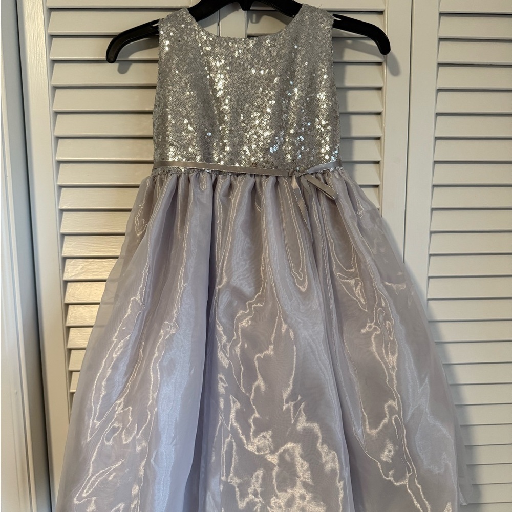 Girls Glittering Silver Formal Dress